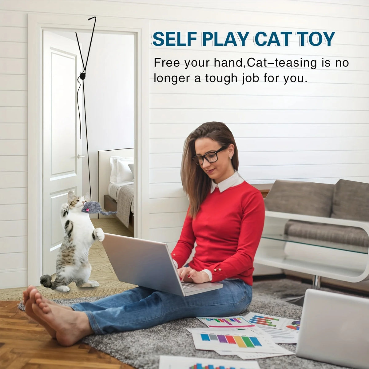 Snapflow Door Bungee Cat Teaser, interactive toy for cats home alone